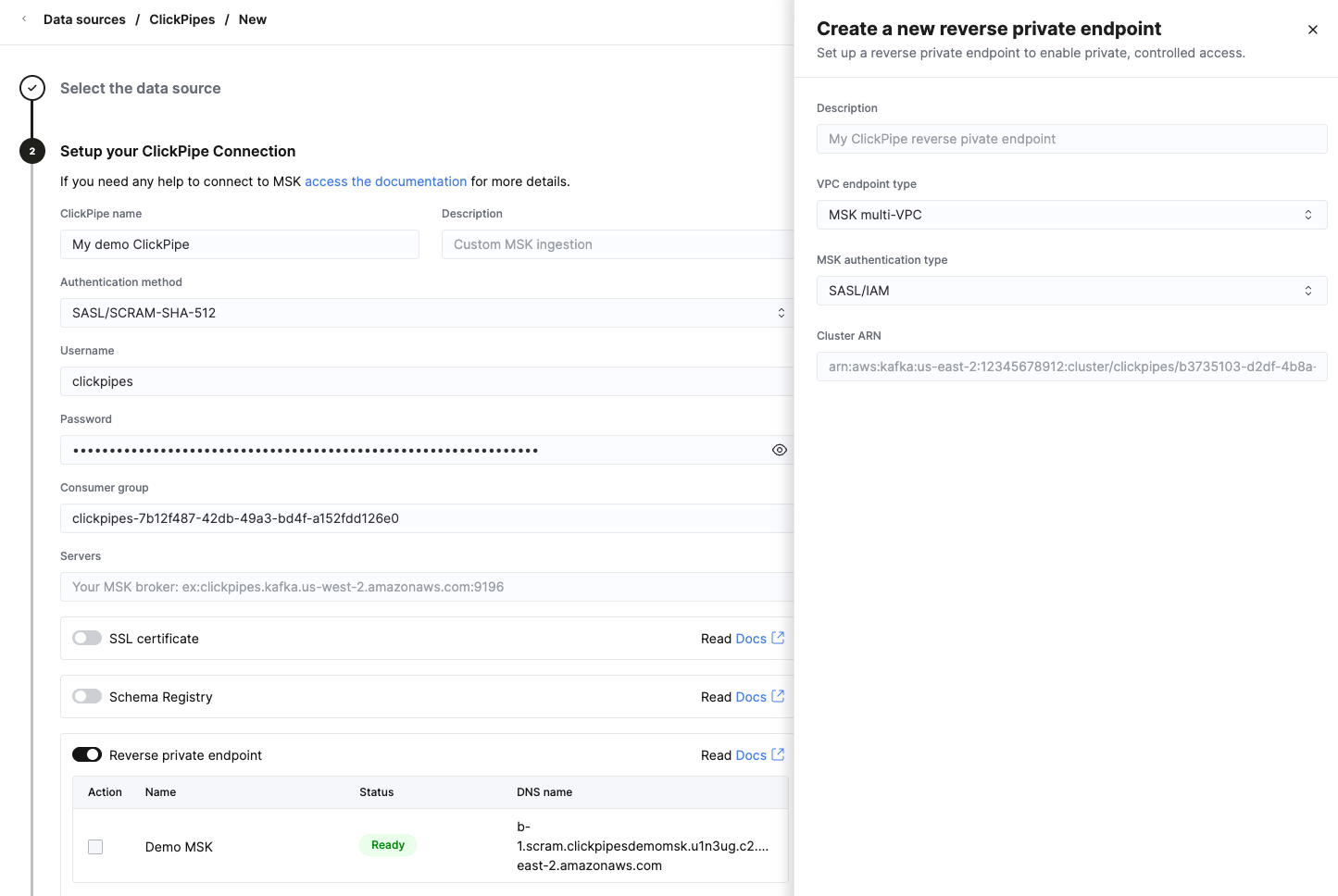 Select reverse private endpoint