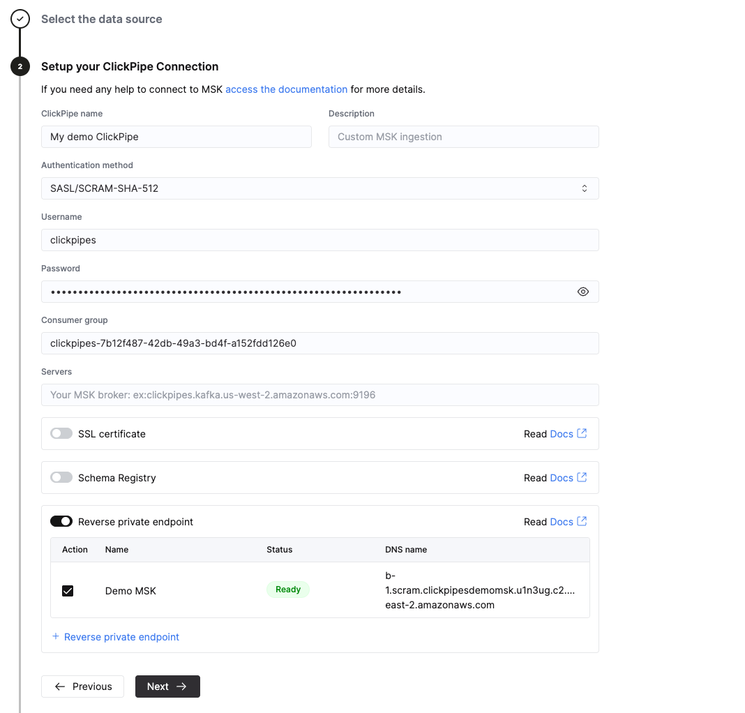 Select reverse private endpoint