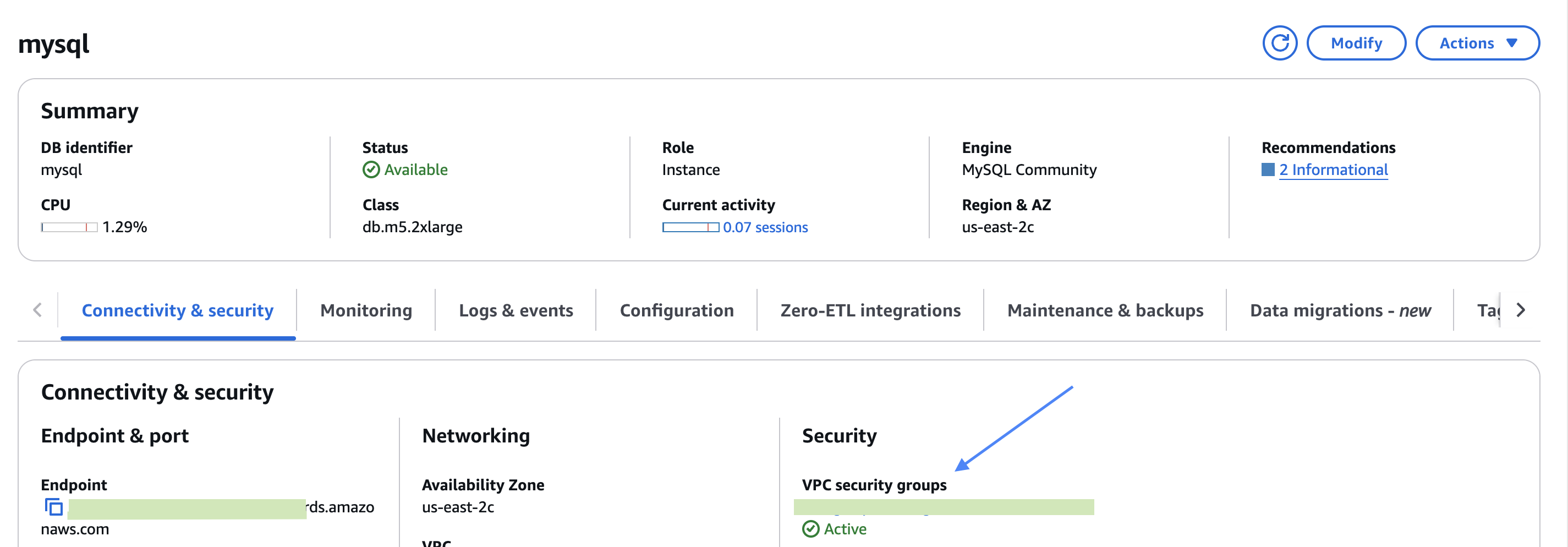 Where to find security group in RDS?